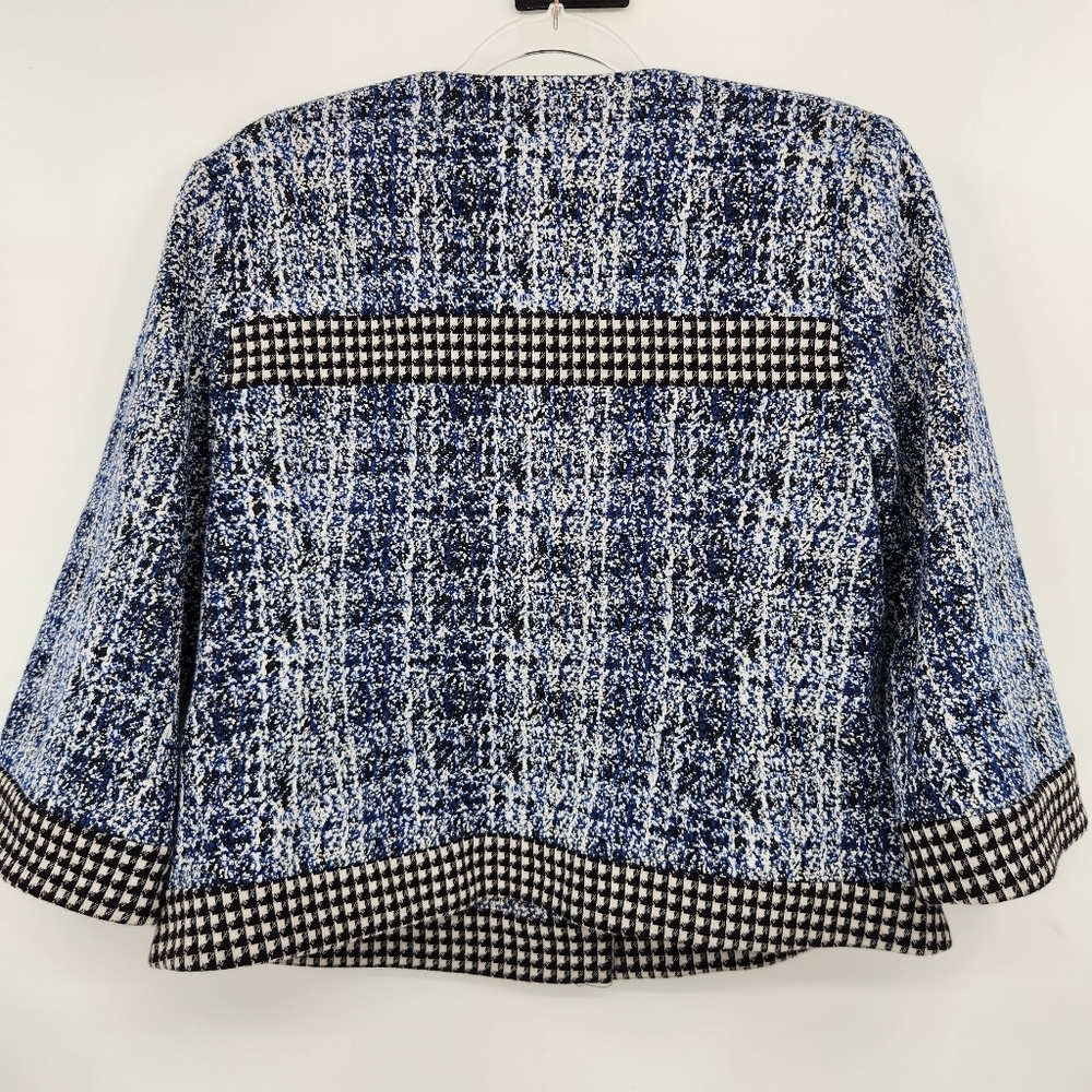 Cabi Reina 21 Club Jacket Womens Size Large Blue Tweed Black Checked Trim - Picture 7 of 8